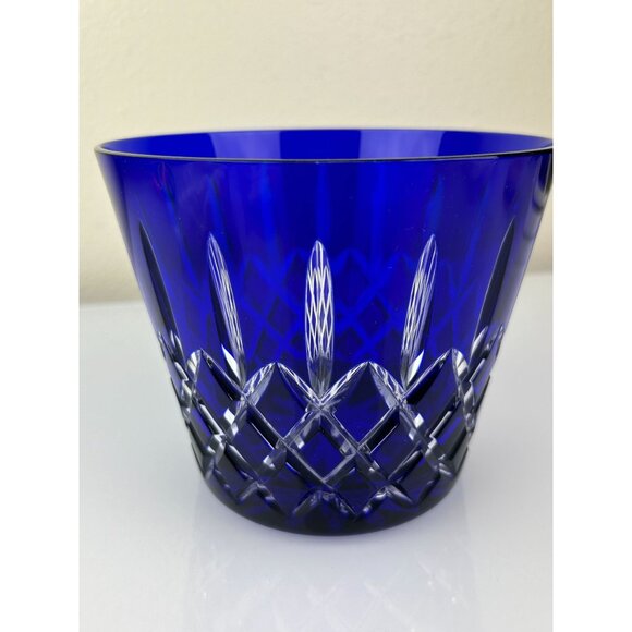 AJKA Arabella Cobalt Blue Cut to Clear Ice Bucket Vase Crystal Hungary Bohemian - Picture 6 of 11